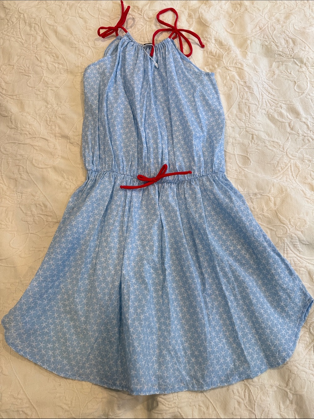 Stella Cove Light Blue Star-Print Sundress with Red Tie Straps